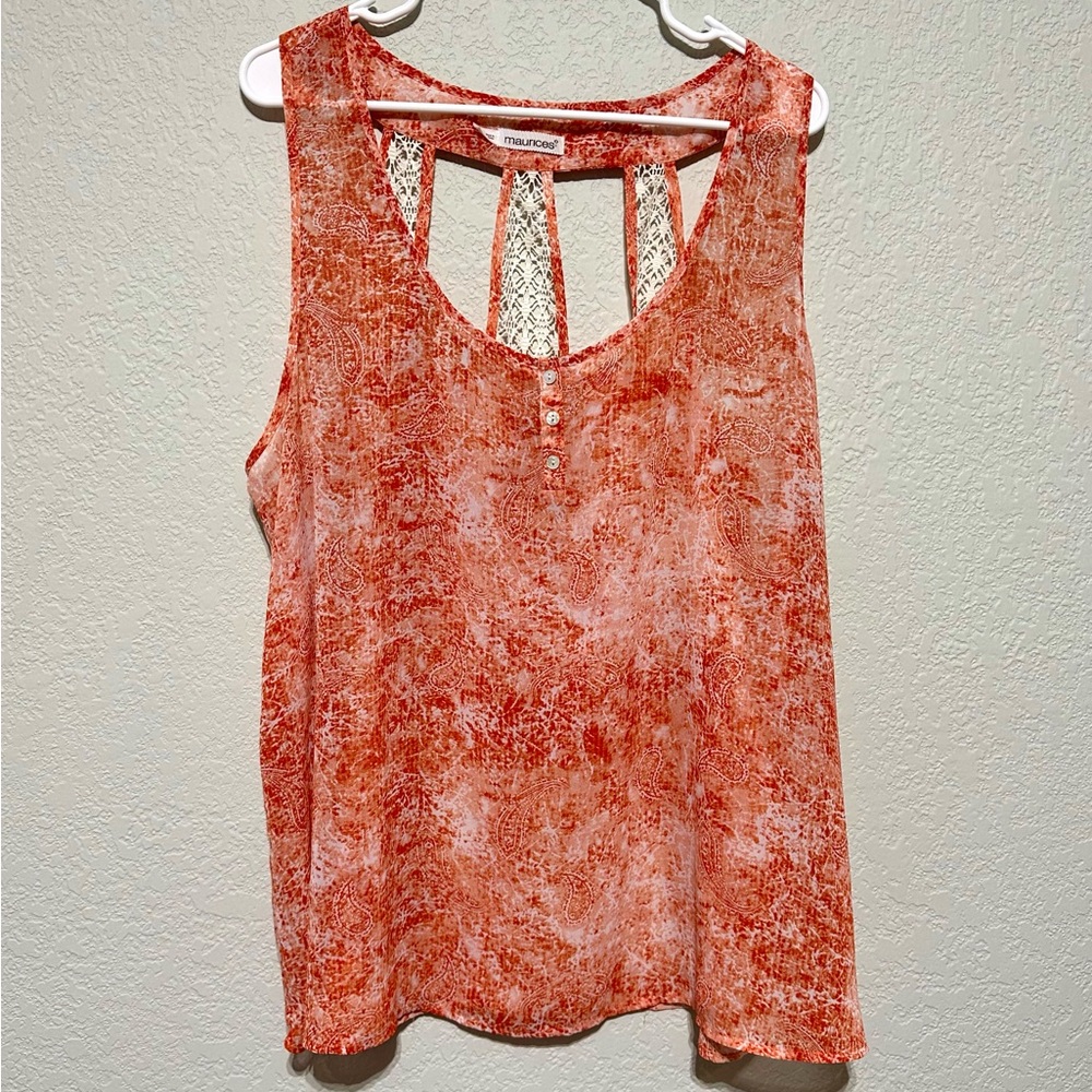 Maurices Triple Crochet Back Design Sleeveless Coral Top Plus Size 2 EUC